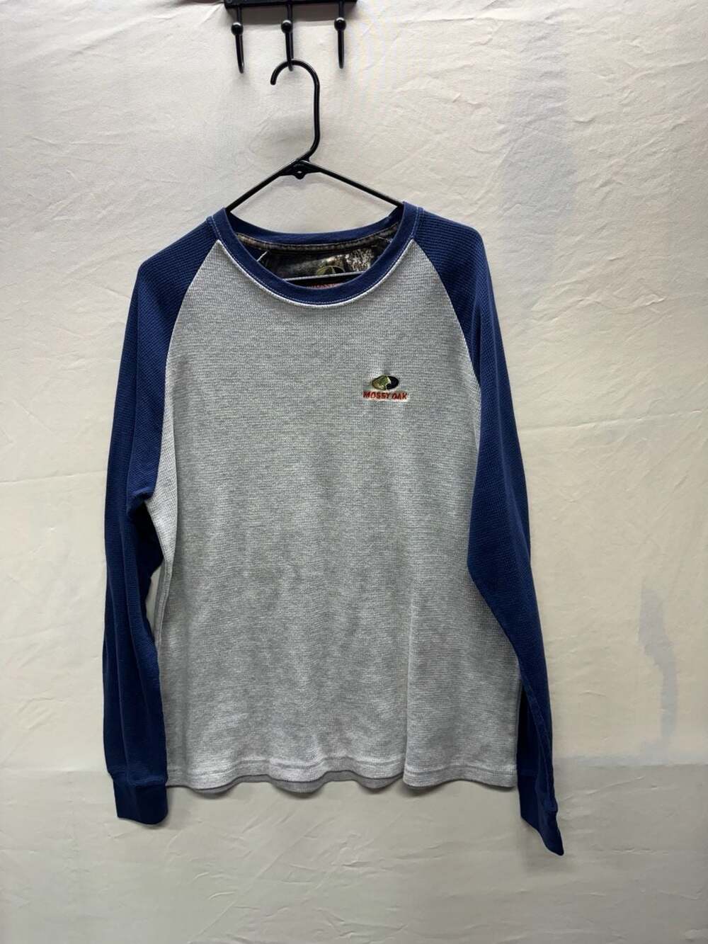 Mossy Oak Thermal Shirt Size XL Gray Navy Blue Long Sleeve